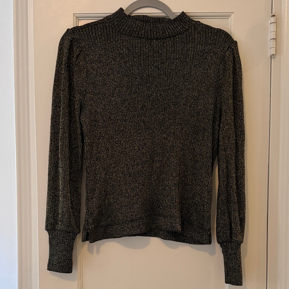 LOFT Metallic Black & Gold Mockneck Sweater Top